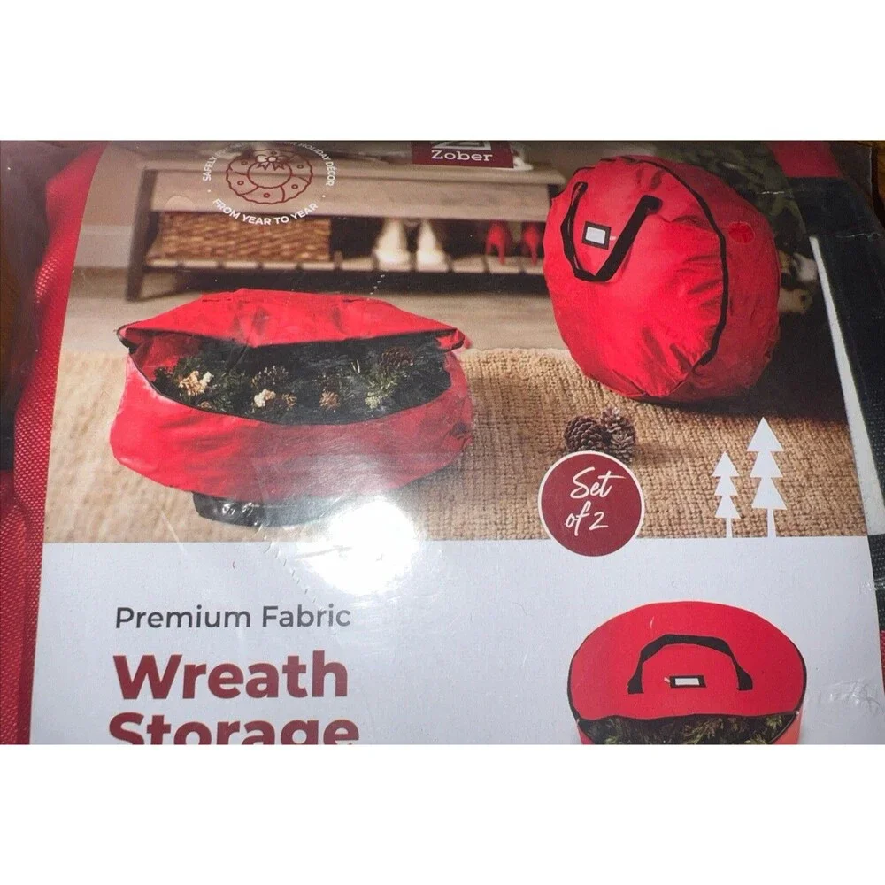 Set Of 2 Christmas Wreath Storage Bags w/ Handle Fits 24” Wreath